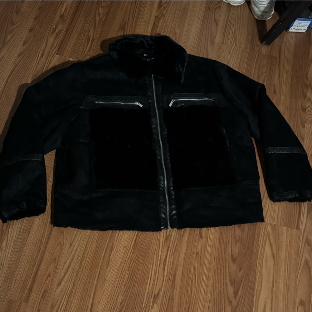 Sean John Vintage Men's Black Faux Fur Jacket Pockets Size 4Xl Luxury Streetwear